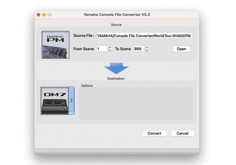 Yamaha Digital Mixing Console DM7: 使用調(diào)音臺文件轉換器（Console File Converter）為演出做好準備